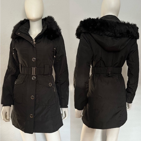 NWT ZENA‎ WOMEN’S JACKET ZIPPED BELTED SHERPA LINED COAT FAUX FUR TRIMMED HOOD - Picture 1 of 7